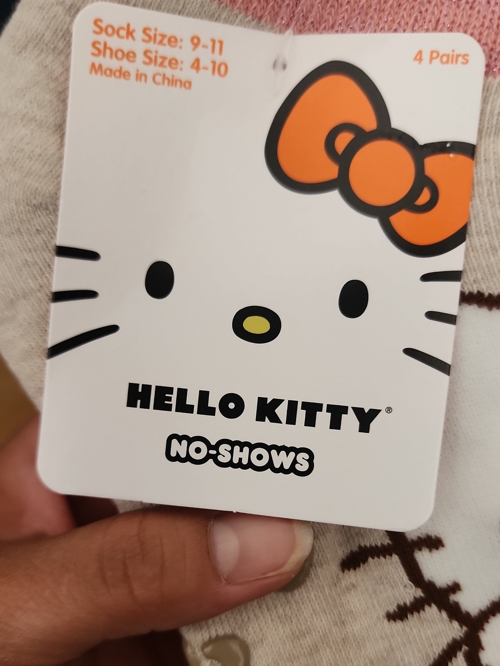 Hello Kitty No-Show Socks White with Orange Bow (4 Pairs)